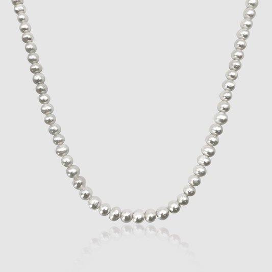 Ronde Echte Parel Ketting (Zilver)