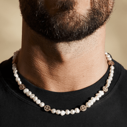 Iced Smiley Echte Parel Ketting (Goud)
