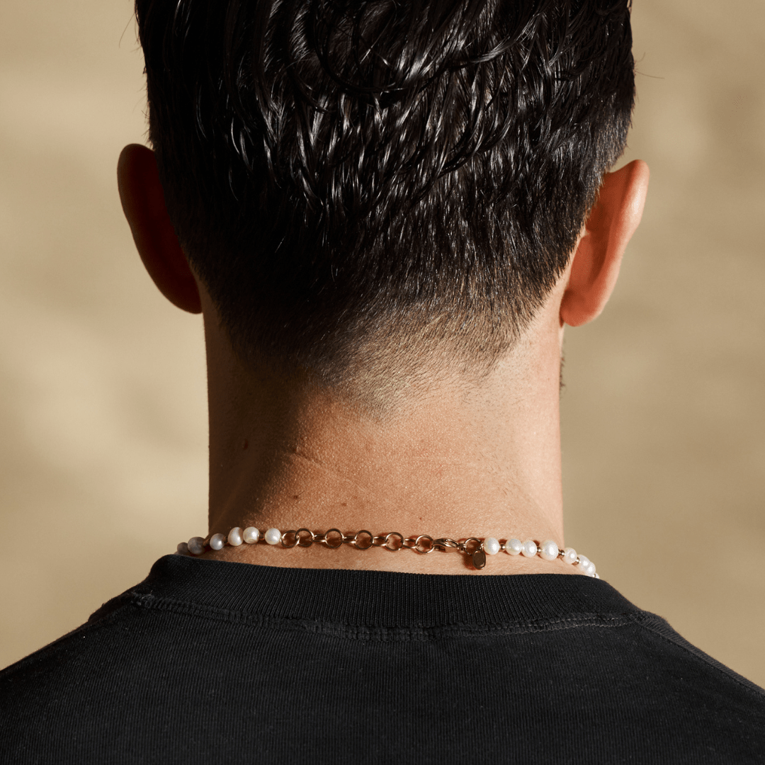 Iced Smiley Echte Parel Ketting (Goud)
