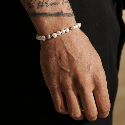 Iced Beaded Echte Parel Armband (Zilver)