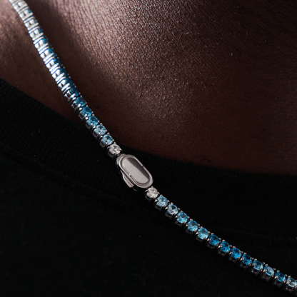 Blauwe Tennis Ketting (Zilver) 3mm