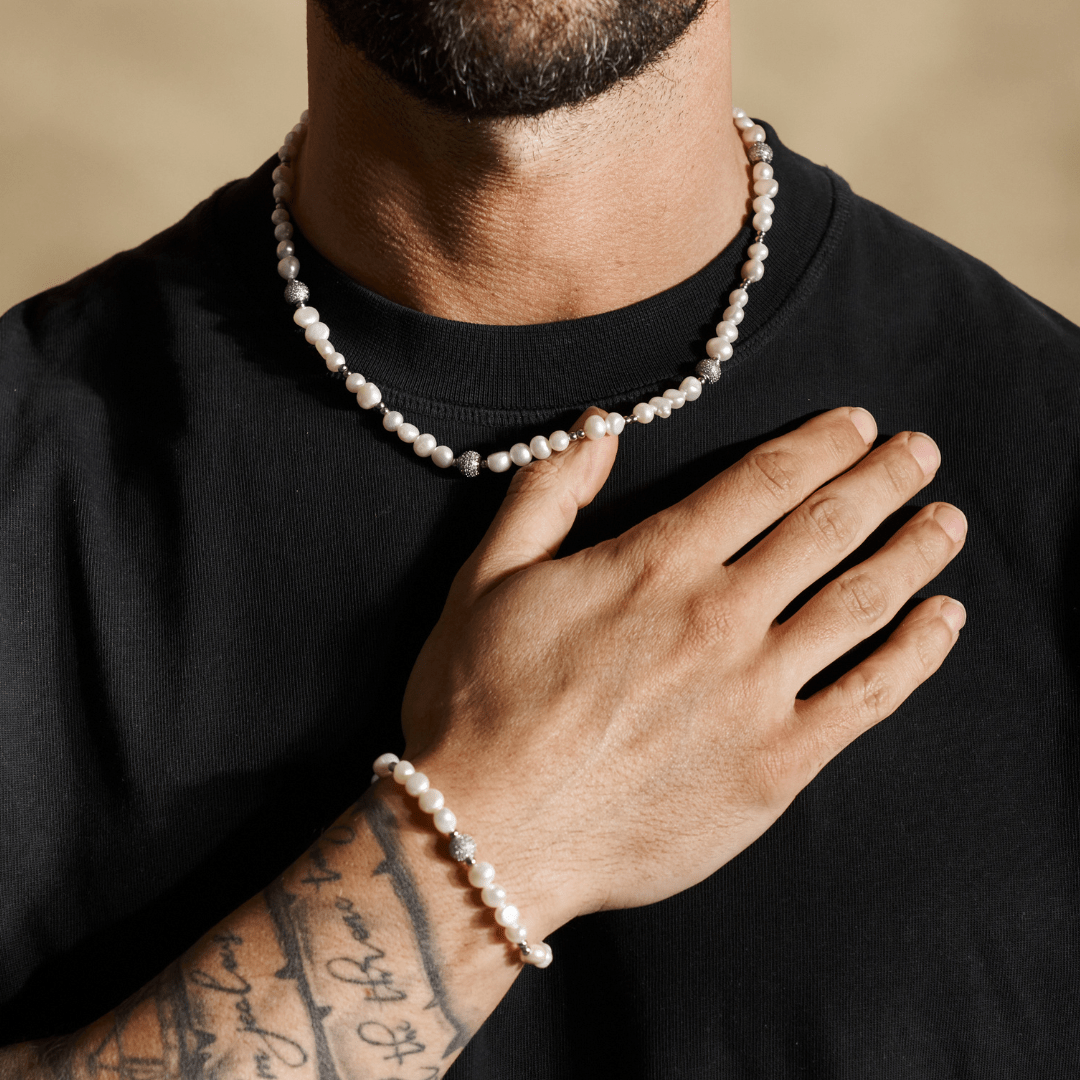 Iced Beaded Echte Parel Armband (Zilver)