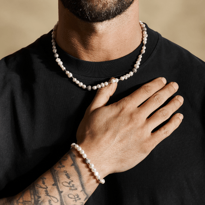 Iced Beaded Echte Parel Armband (Zilver)