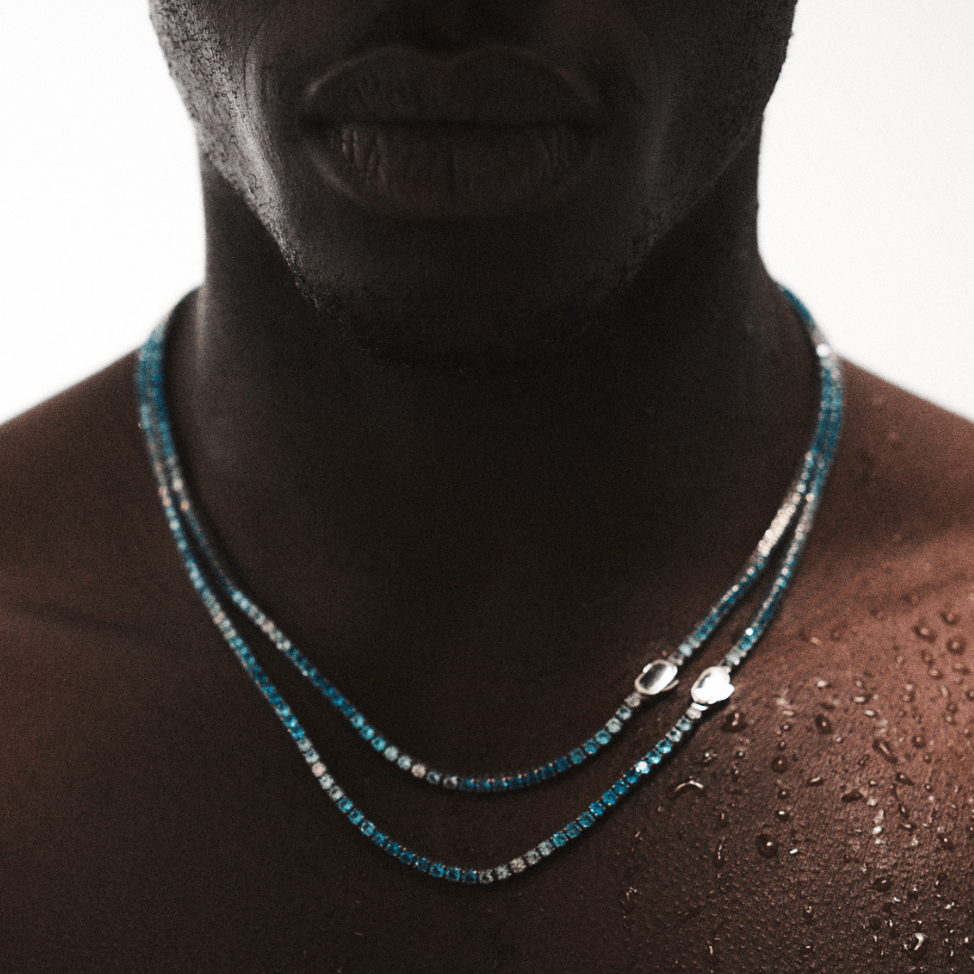 Blauwe Tennis Ketting (Zilver) 3mm