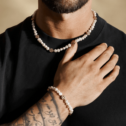 Iced Smiley Echte Parel Armband (Goud)