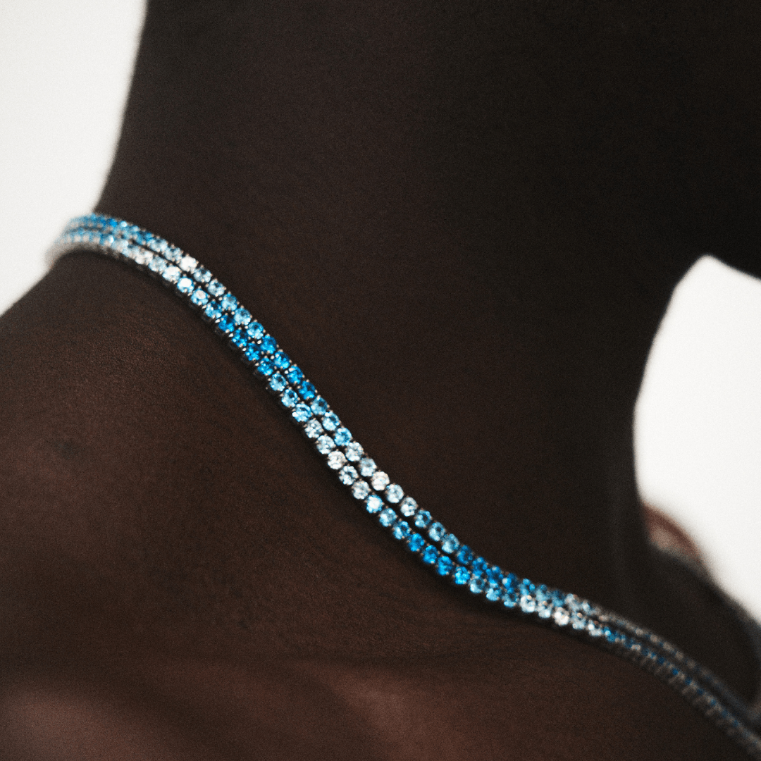 Blauwe Tennis Ketting (Zilver) 3mm