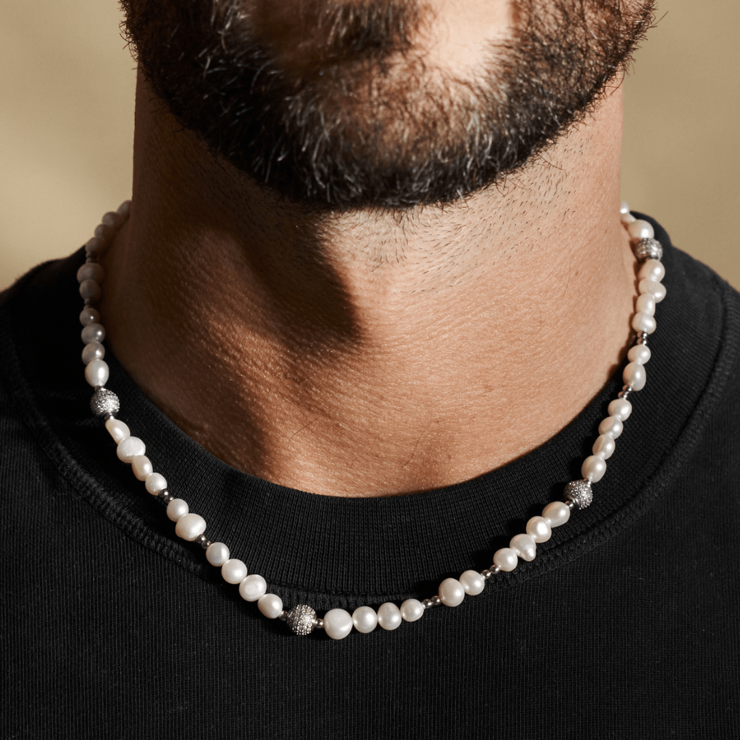 Iced Beaded Echte Parels Ketting (Zilver)