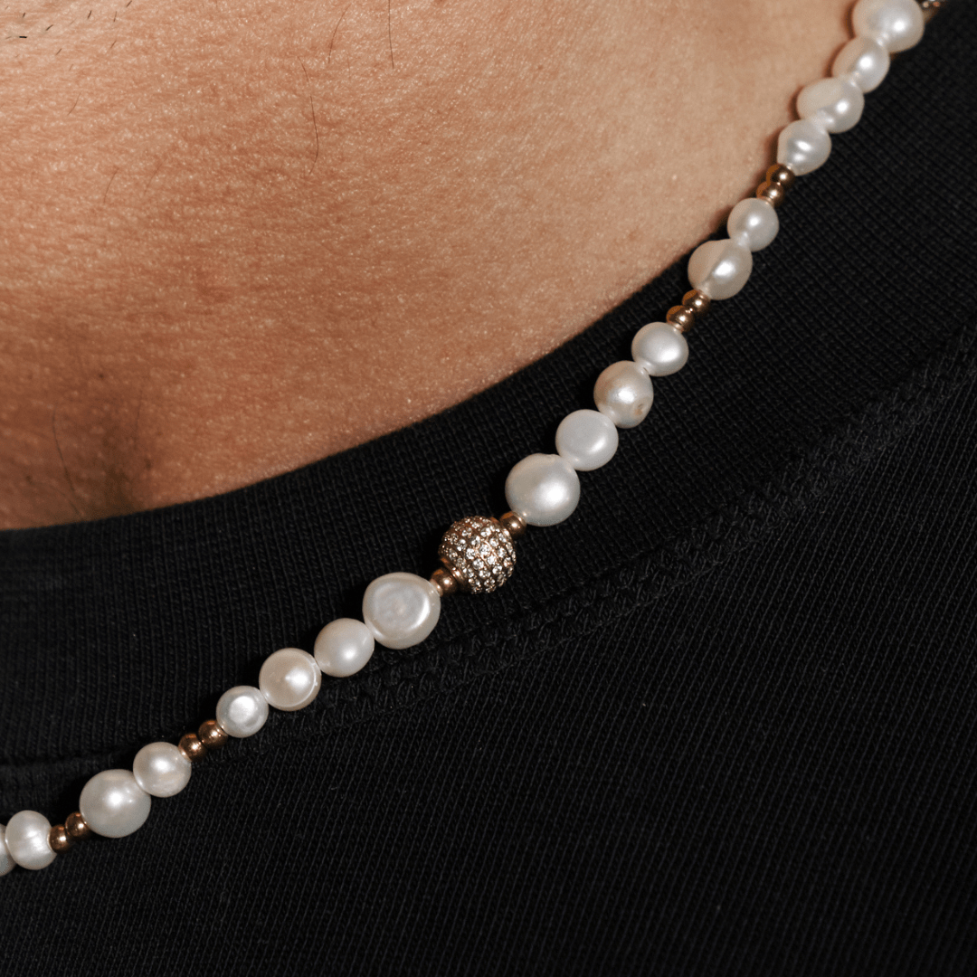 Iced Beaded Echte Parels Ketting (Zilver)