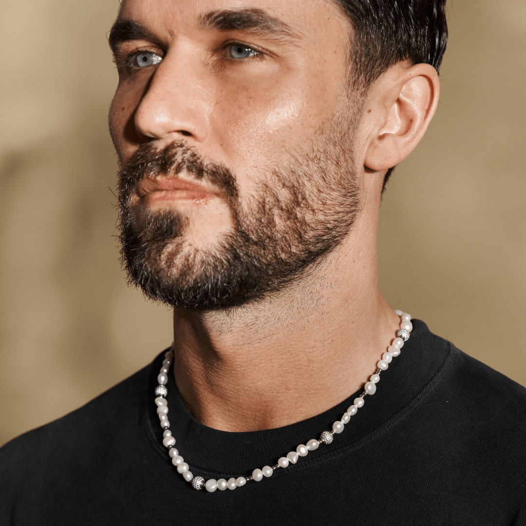 Iced Beaded Echte Parels Ketting (Zilver)