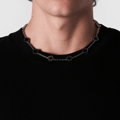 Onyx Klaverstenen Ketting (Zilver)