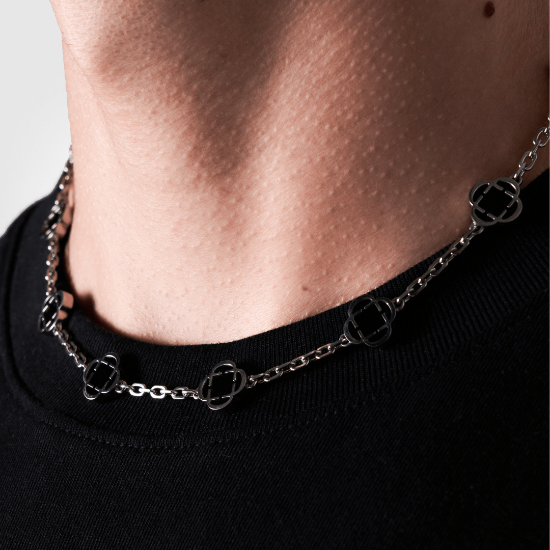 Onyx Klaverstenen Ketting (Zilver)