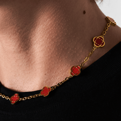 Licht Rode Klaver Steen Ketting (Goud)