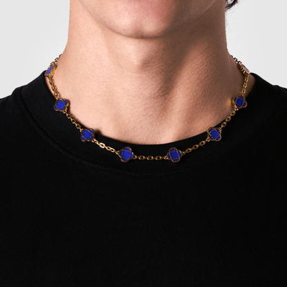 Blauwe Klaver Steen Ketting (Goud)