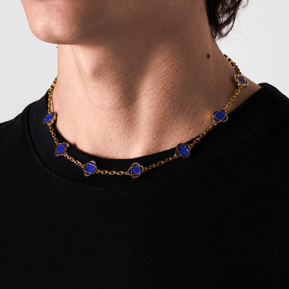 Blauwe Klaver Steen Ketting (Goud)