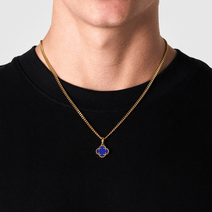Blauwe Klaver Steen Hanger (Goud)