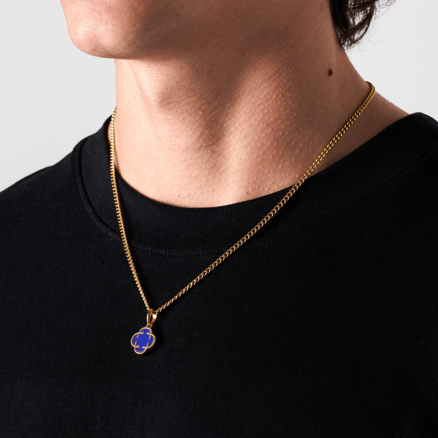 Blauwe Klaver Steen Hanger (Goud)