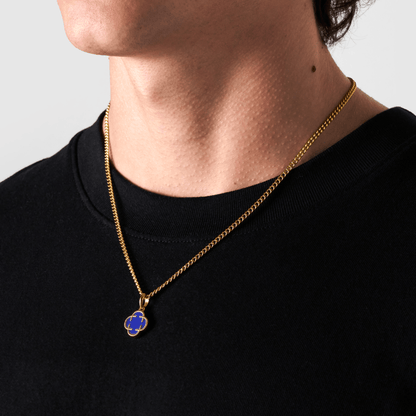 Blauwe Klaver Steen Hanger (Goud)