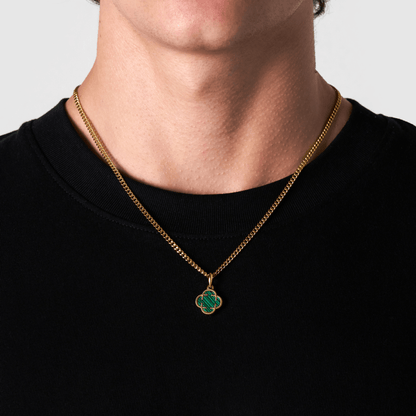 Malachiet Klavertje Vier Hanger (Goud)
