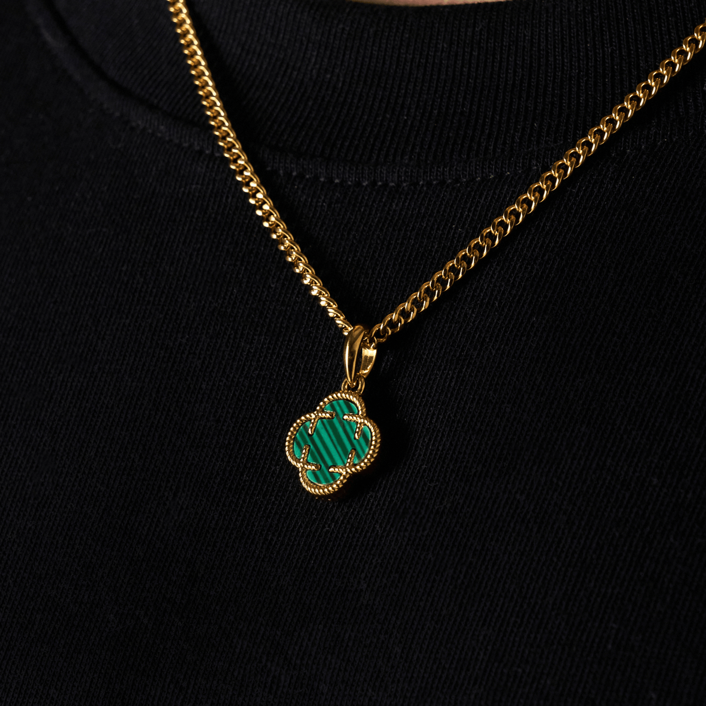 Malachiet Klavertje Vier Hanger (Goud)