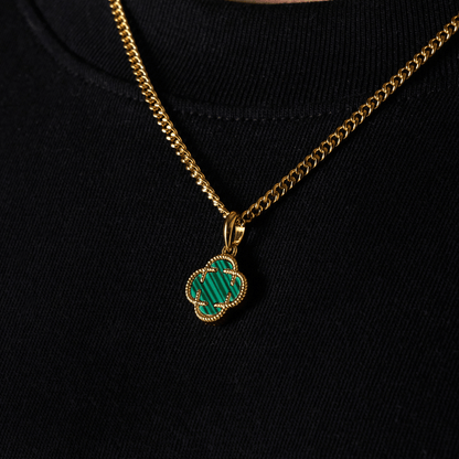 Malachiet Klavertje Vier Hanger (Goud)
