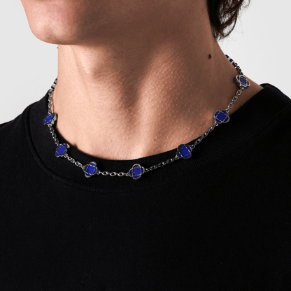Blauwe Klaver Steen Ketting (Zilver)