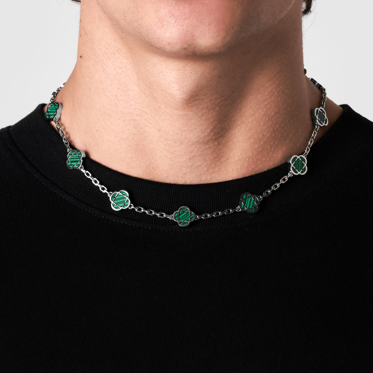 Malachiet Klavertje Vier Hanger (Zilver)
