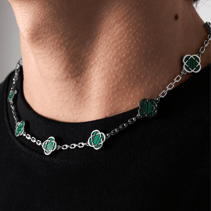 Malachiet Klavertje Vier Hanger (Zilver)