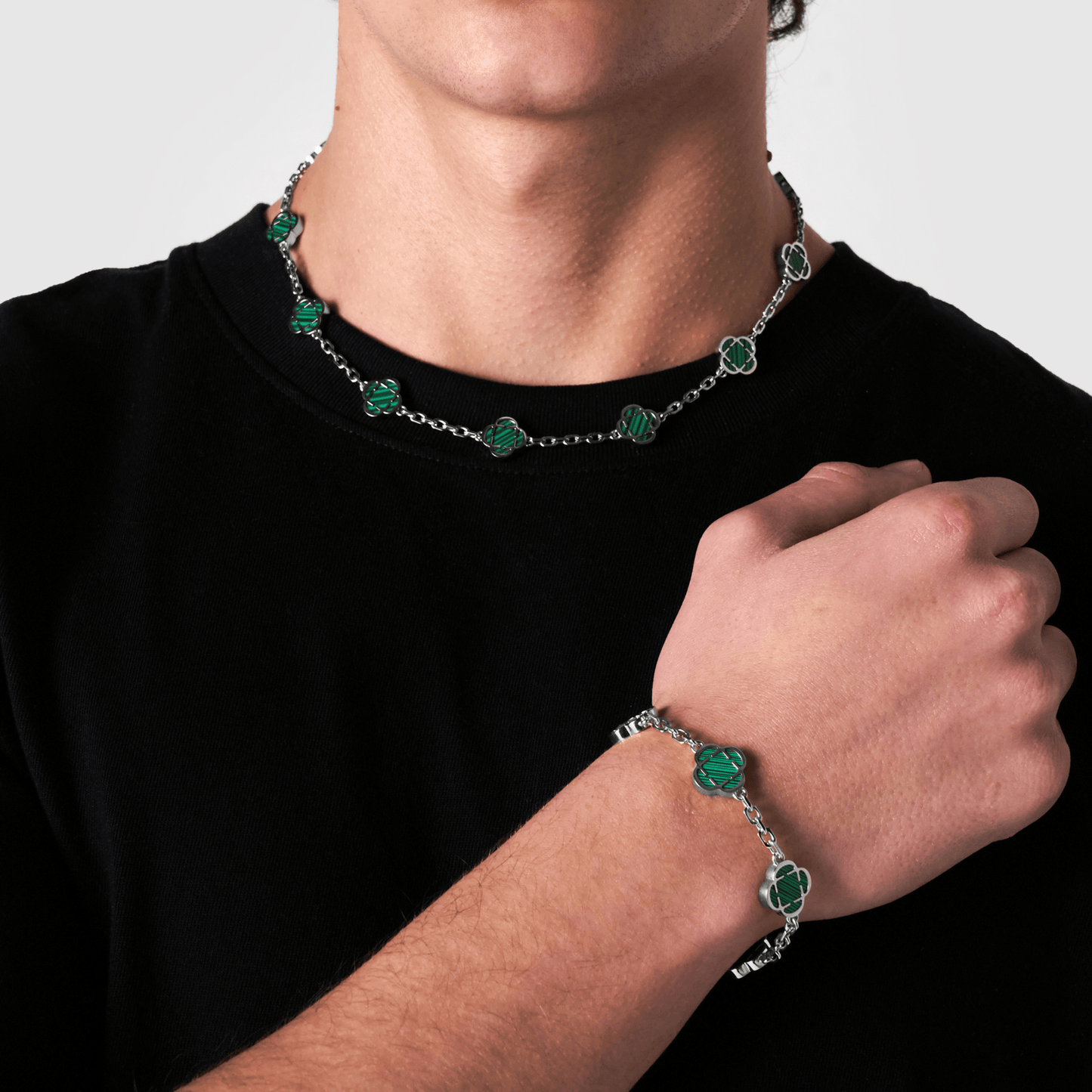 Malachiet Klavertje Vier Hanger (Zilver)