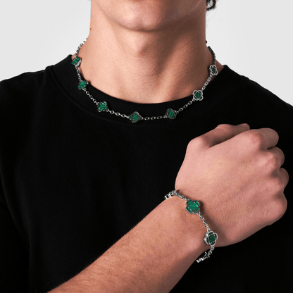 Malachiet Klavertje Vier Hanger (Zilver)