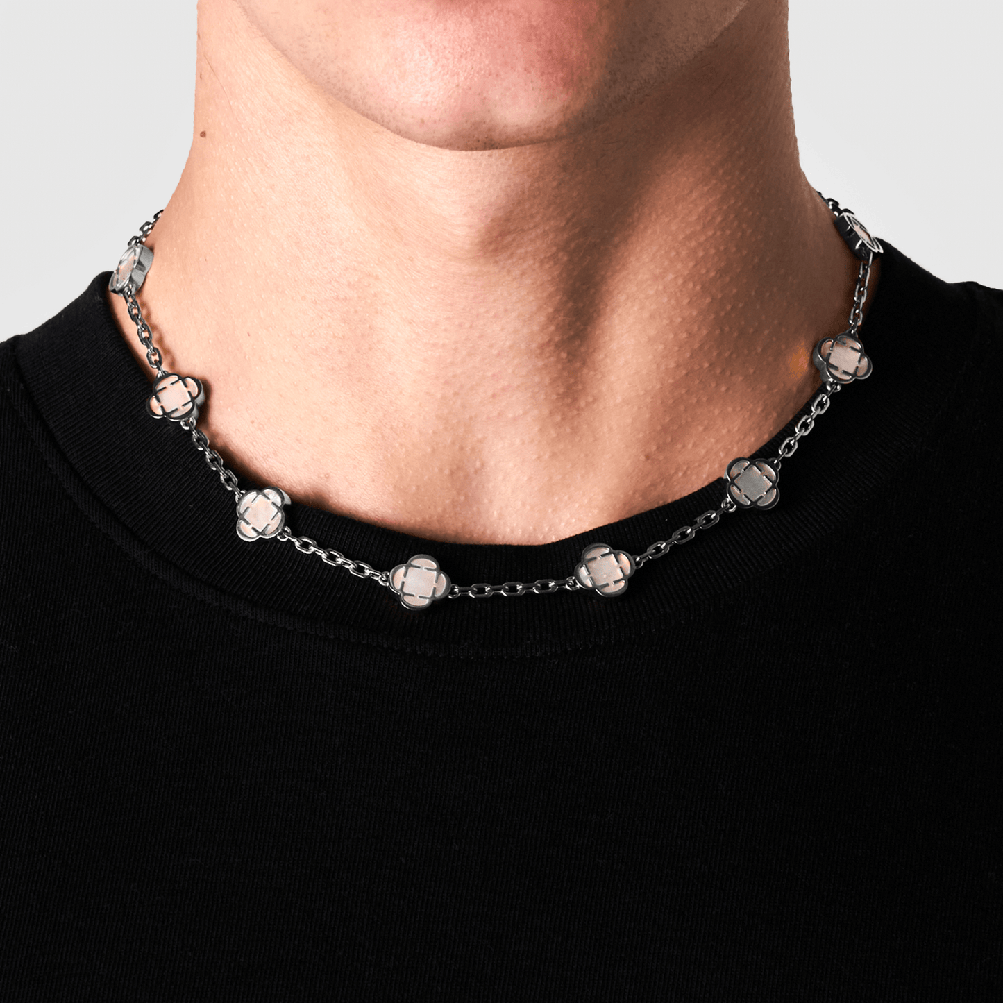 Witte Klaver Steen Ketting (Zilver)