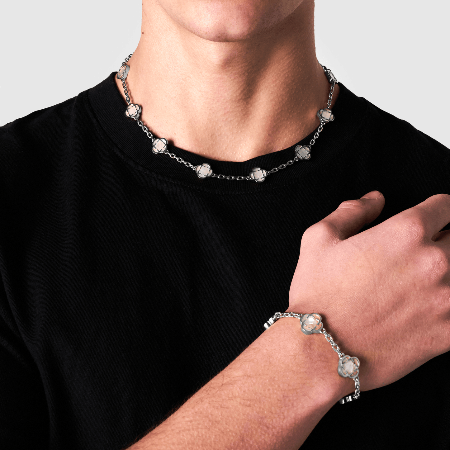 Witte Klaver Steen Ketting (Zilver)