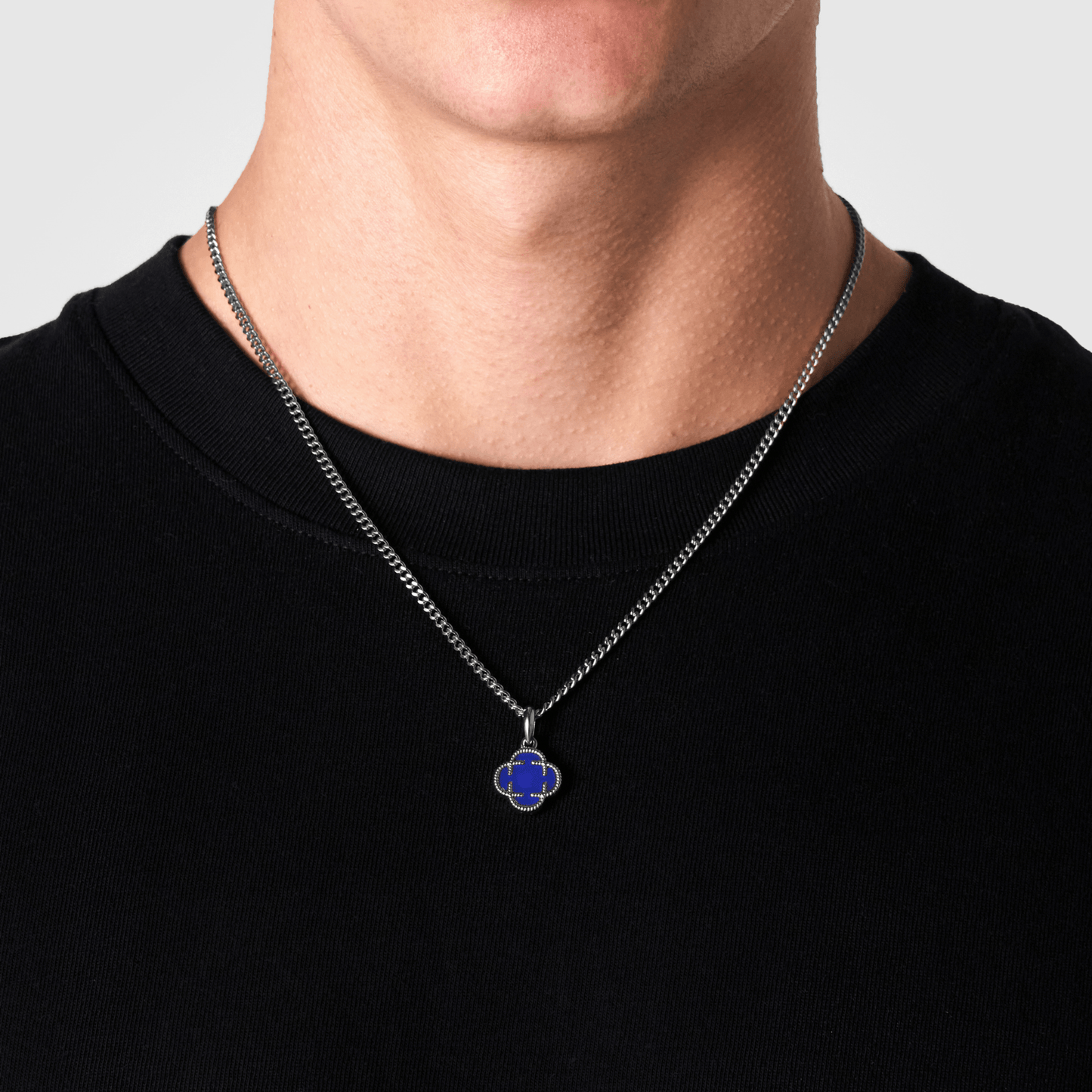 Blauwe Klaver Steen Hanger (Zilver)