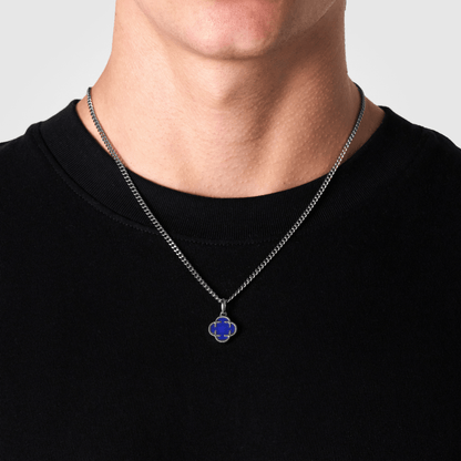 Blauwe Klaver Steen Hanger (Zilver)