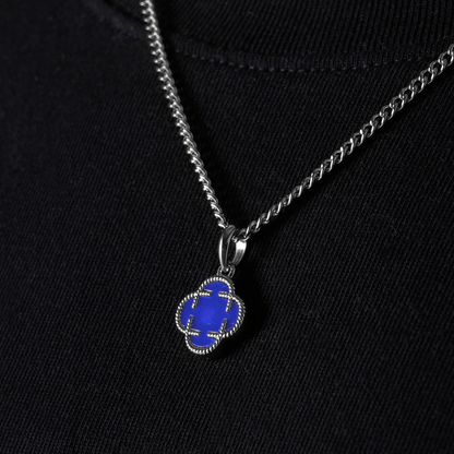 Blauwe Klaver Steen Hanger (Zilver)