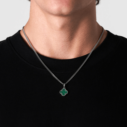Malachiet Klaversteen Hanger (Zilver)