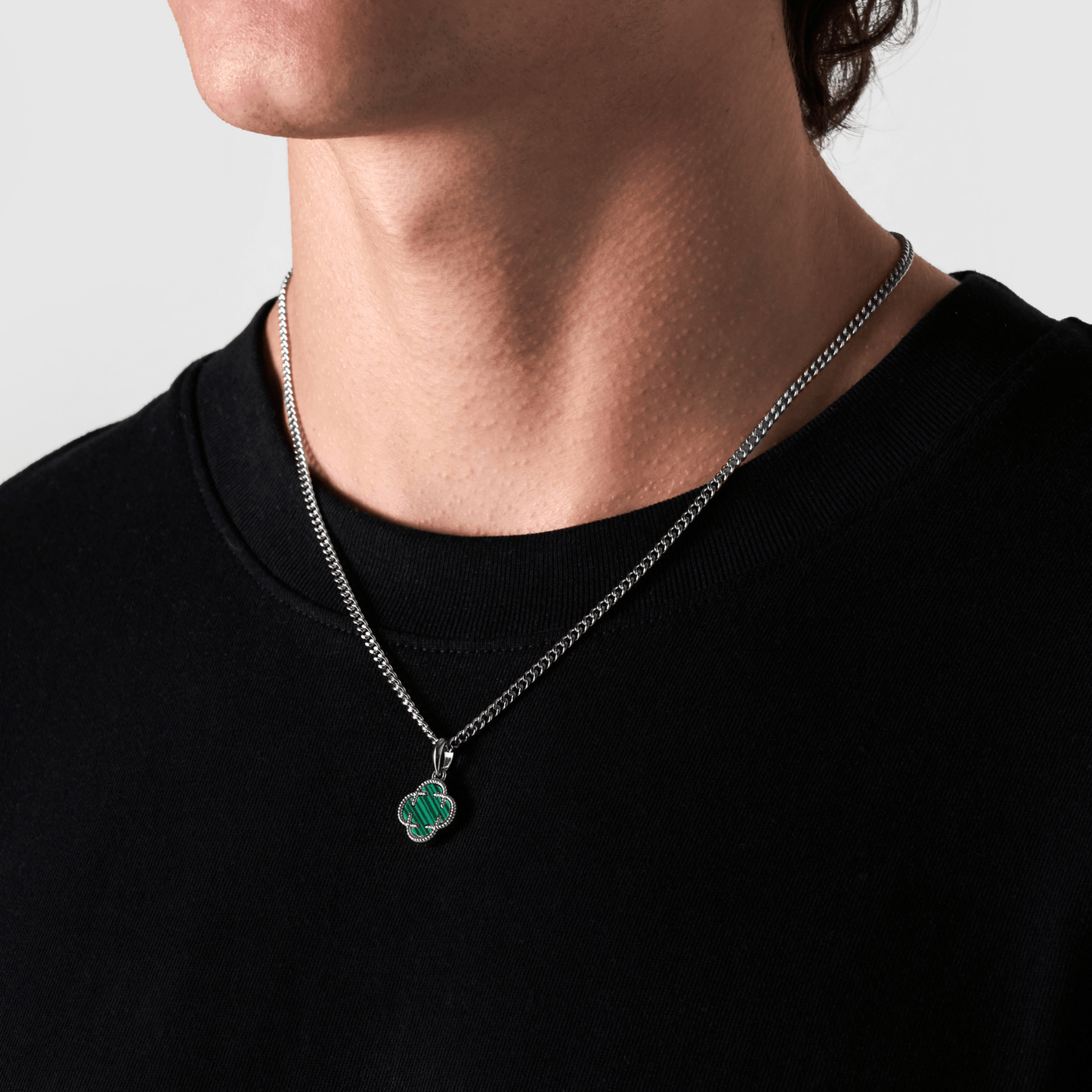 Malachiet Klaversteen Hanger (Zilver)