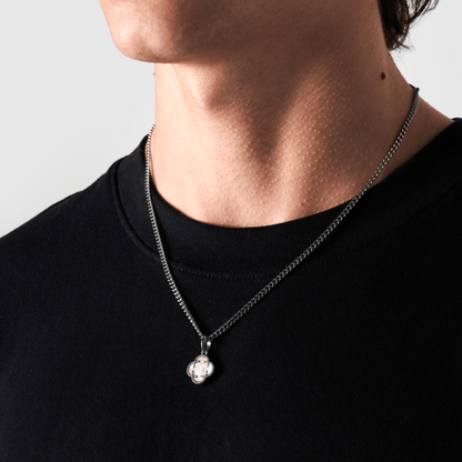Witte Klaver Steen Hanger (Zilver)