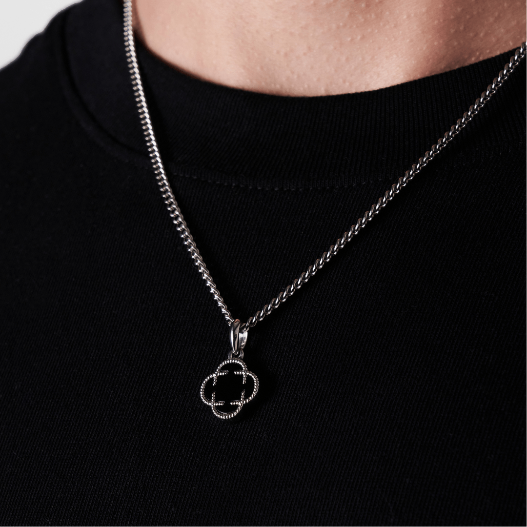 Onyx Klaversteen Hanger (Zilver)