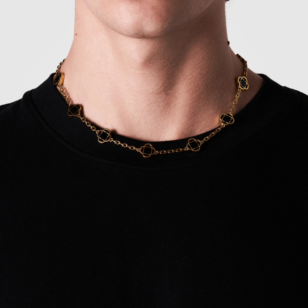 Onyx Klavertje Vier Hanger (Goud)