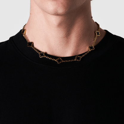 Onyx Klavertje Vier Hanger (Goud)