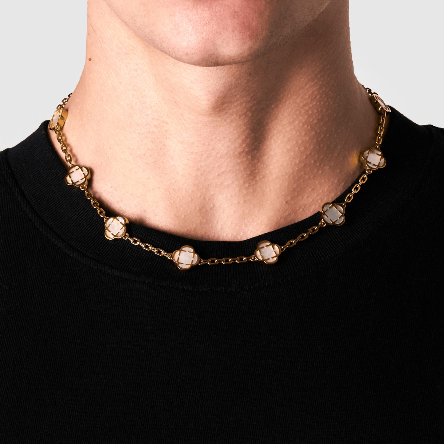 Witte Klaver Steen Ketting (Goud)