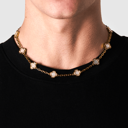 Witte Klaver Steen Ketting (Goud)