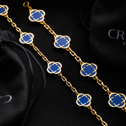 Blauwe Klaver Steen Ketting (Goud)