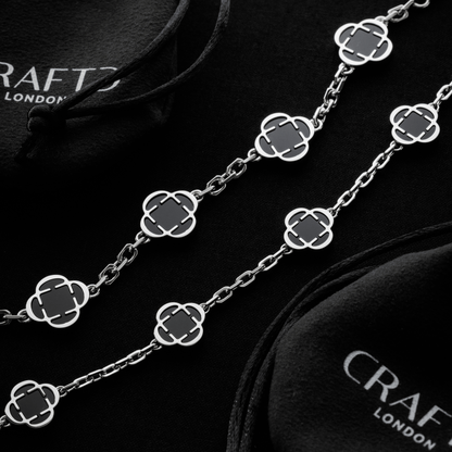 Onyx Klaverstenen Ketting (Zilver)
