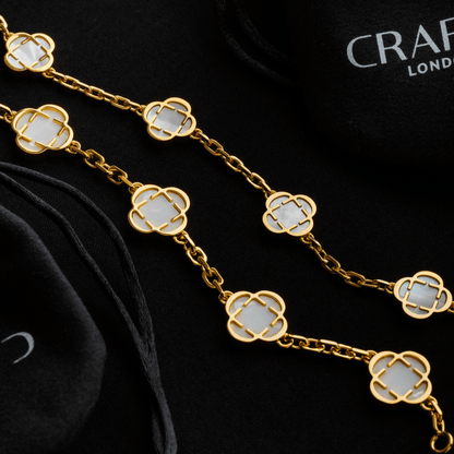 Witte Klaver Steen Ketting (Goud)