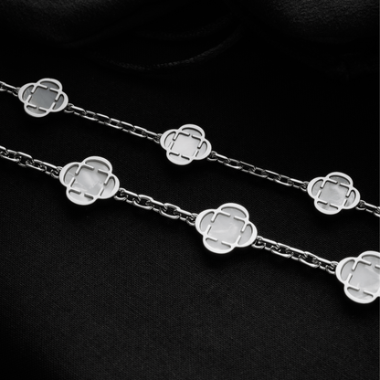 Witte Klaver Steen Ketting (Zilver)