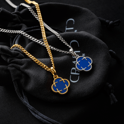 Blauwe Klaver Steen Hanger (Goud)