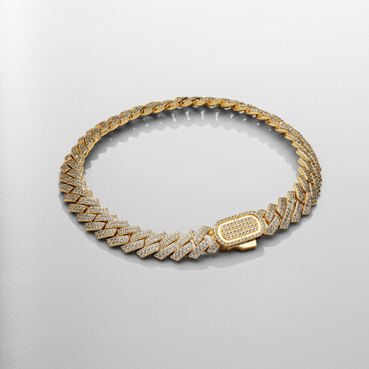 Prong Link Iced Cuban Armband (Goud) 8mm