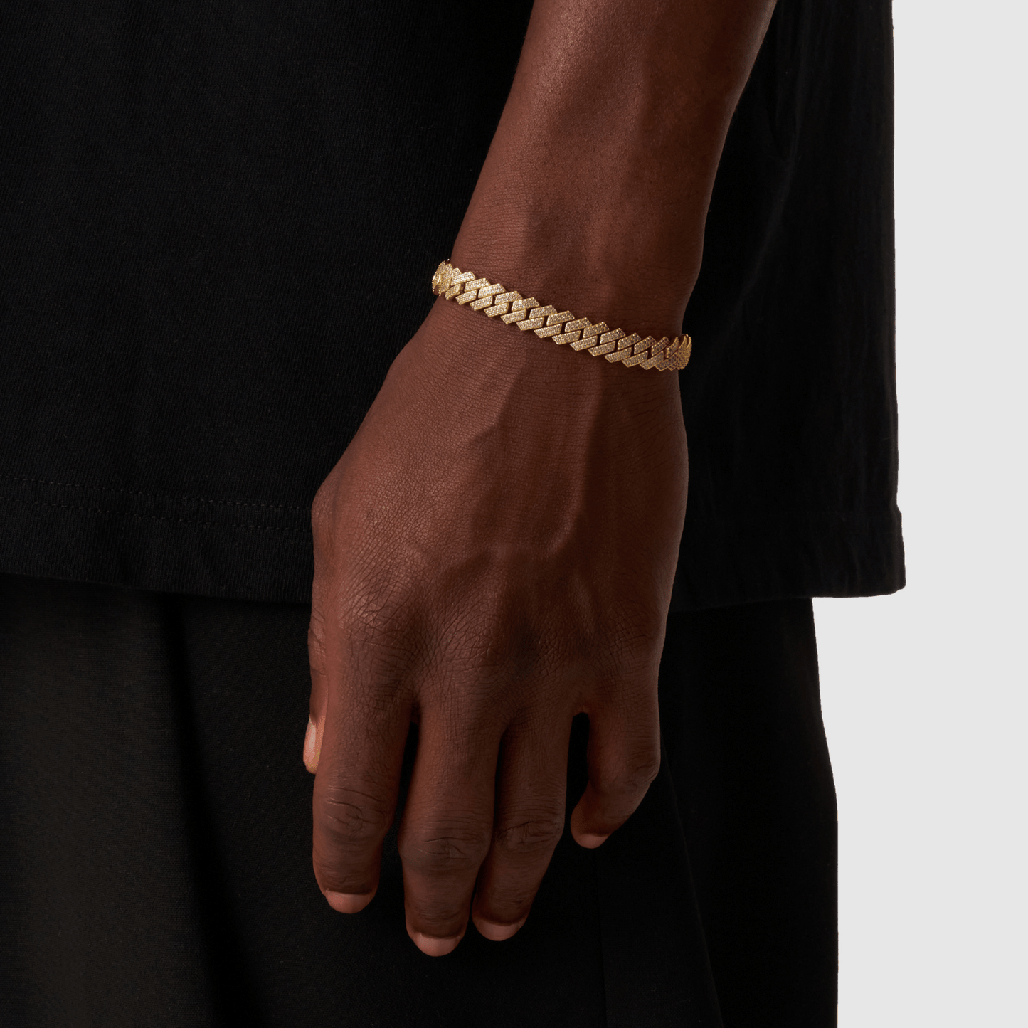 Prong Link Iced Cuban Armband (Goud) 8mm