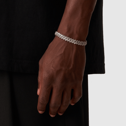 Prong Link Iced Cuban Armband (Zilver) 8mm